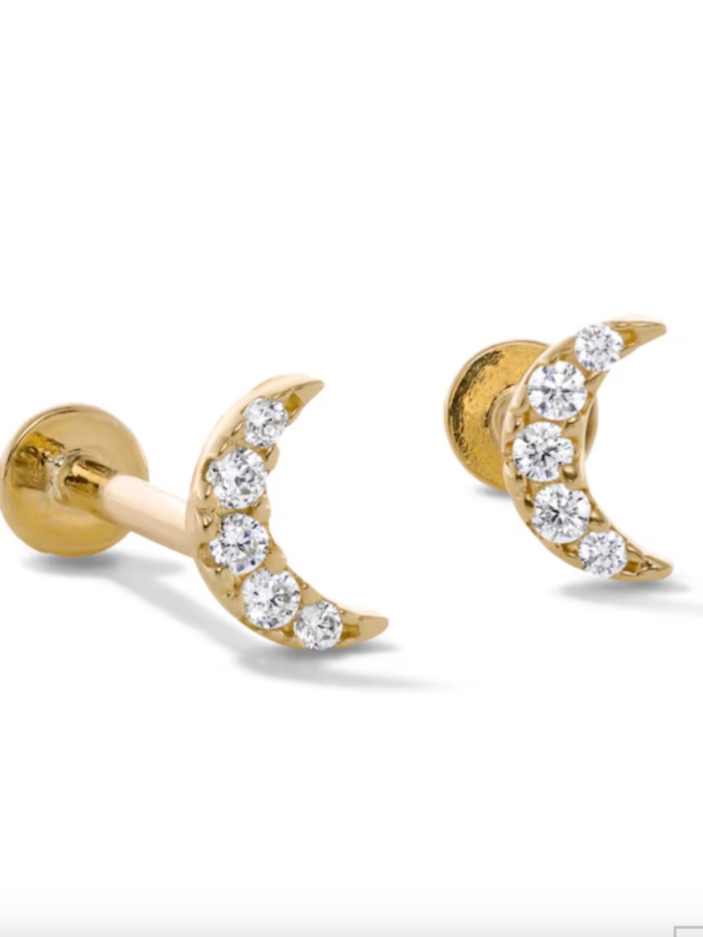 10K Gold CZ Pavé Moon Flat Back Studs
